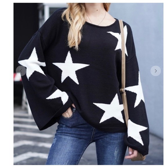 45 STAR PATTERN PRINTED SCOOP NECK SWEATER TUNIC - Picture 2 of 3